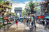 Unknown Artist Famous Paintings - Paris Street Scene